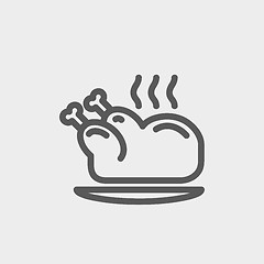 Image showing Baked whole chicken thin line icon