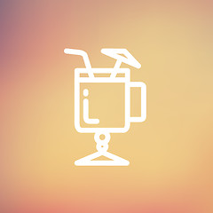 Image showing Cold ice tea with straw thin line icon