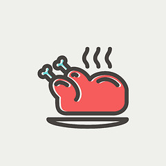 Image showing Baked whole chicken thin line icon