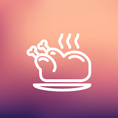 Image showing Baked whole chicken thin line icon