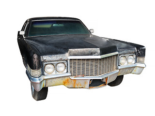 Image showing Old Black Car Isolated Against a White Background