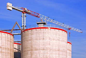 Image showing Crane and silos