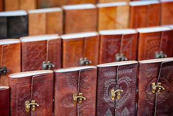 Image showing Leather-bound Souvenir Notebooks for Sale in Udaipur, India