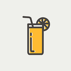 Image showing Orange juice glass with drinking straw thin line icon