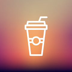 Image showing Soda in a plastic cup with straw thin line icon