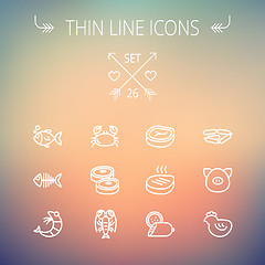 Image showing Food and drink thin line icon set