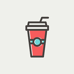 Image showing Soda in a plastic cup with straw thin line icon