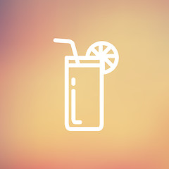 Image showing Orange juice glass with drinking straw thin line icon