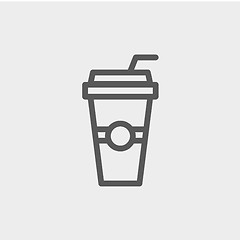 Image showing Soda in a plastic cup with straw thin line icon