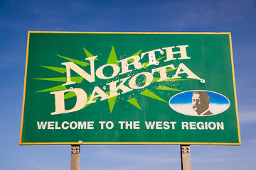 Image showing Welcom to North Dakota Highway Sign Bullet Holes