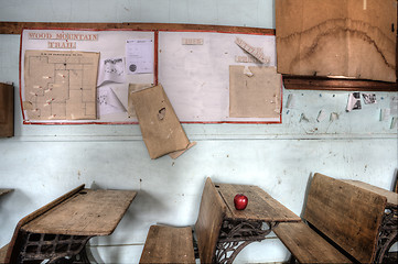 Image showing Abandoned School House red apple