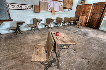 Image showing Abandoned School House red apple