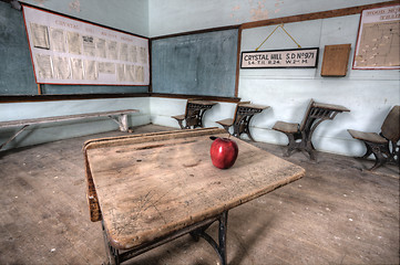 Image showing Abandoned School House red apple