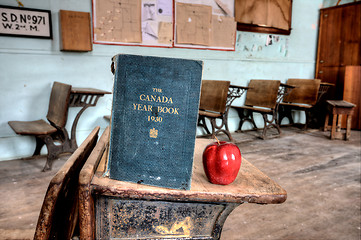 Image showing Abandoned School House red apple