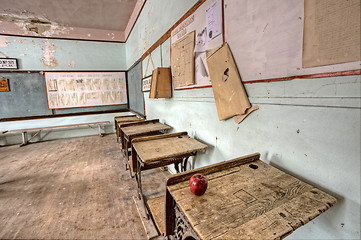 Image showing Abandoned School House red apple