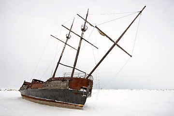 Image showing Old Abandoned rusty Sailboat