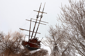 Image showing Old Abandoned rusty Sailboat