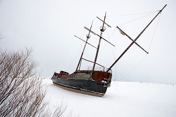 Image showing Old Abandoned rusty Sailboat