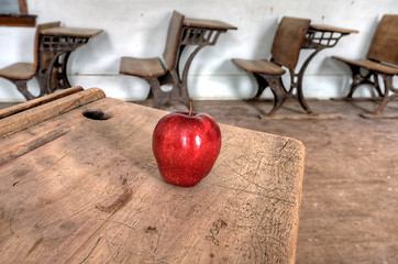 Image showing Abandoned School House red apple