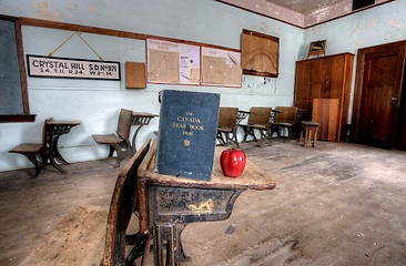 Image showing Abandoned School House red apple