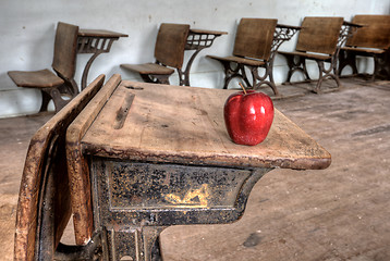 Image showing Abandoned School House red apple