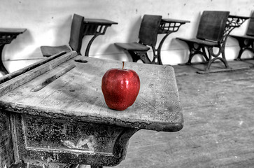 Image showing Abandoned School House red apple