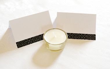 Image showing Name cards and candle - add your own text.