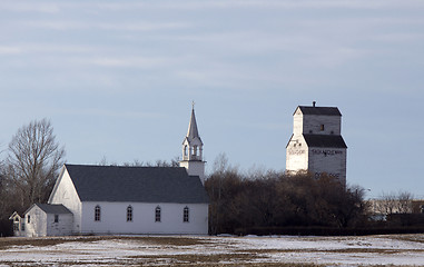 Image showing Church and Prairie Elevator