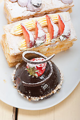 Image showing selection of fresh cream cake dessert plate 