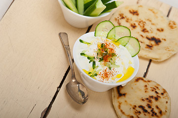 Image showing Arab middle east goat yogurt and cucumber salad 