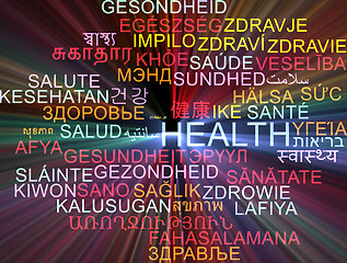 Image showing Health multilanguage wordcloud background concept glowing