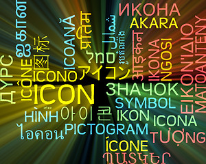 Image showing Icon multilanguage wordcloud background concept glowing