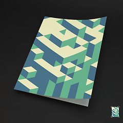 Image showing A4 business blank. 3d blocks structure background. 