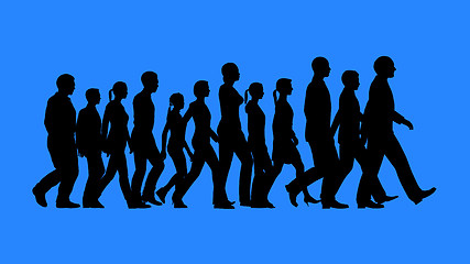 Image showing Group of people walking silhouettes