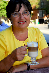 Image showing Mature woman coffee