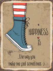 Image showing Retro metal sign about happiness