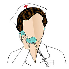 Image showing Beautiful friendly and confident nurse talking by phone 