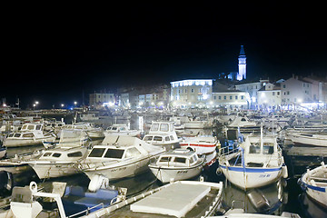 Image showing Boat marina in Rovinj at night