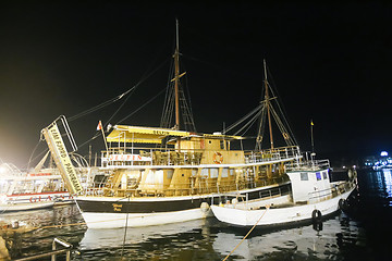 Image showing Tourist boat in Rovinj at night