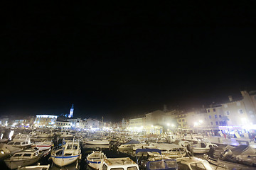 Image showing Moored boats at Rovinj in the night