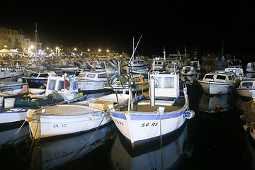 Image showing Boats in marina at night