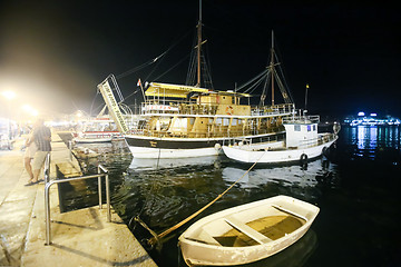 Image showing Moored boats in Rovinj at night