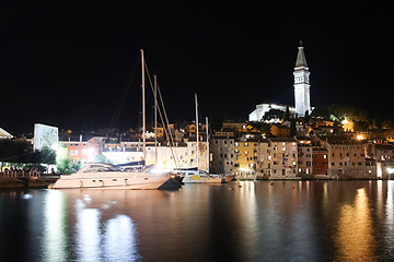 Image showing Saint Eufemia church and bell tower in Rovinj at night