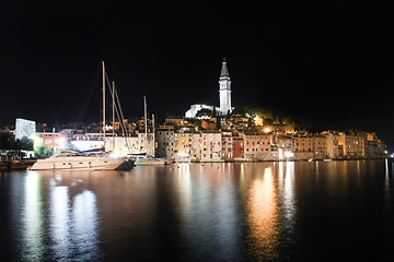 Image showing Saint Eufemia bell tower and church in Rovinj at night