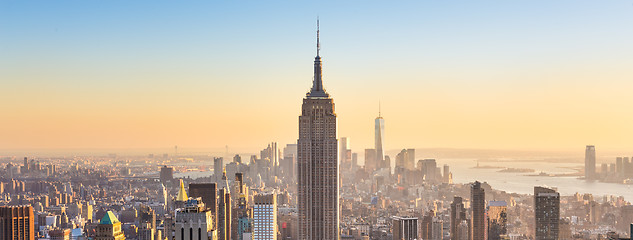 Image showing New York City Manhattan skyline in sunset.