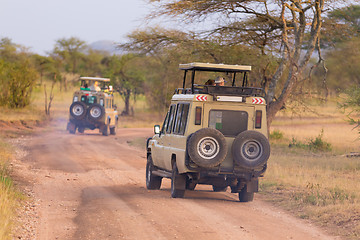 Image showing Jeeps on african wildlife safari. 