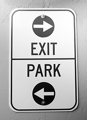 Image showing Exit Sign Parking Garage Left Arrow Right Directional Signpost