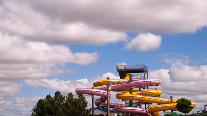 Image showing Waterslide Waterpark Closed Amusement Park Ride Yellow Splash Tu