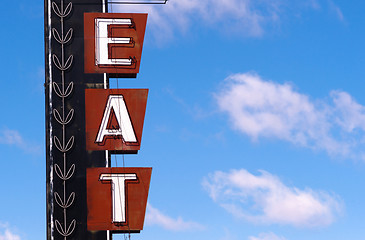 Image showing Neon Eat Sign Advertising Food Route 66 Retro Signboard