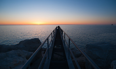 Image showing The Sun Comes up Over Lake Michigan Milwaukee Harbor